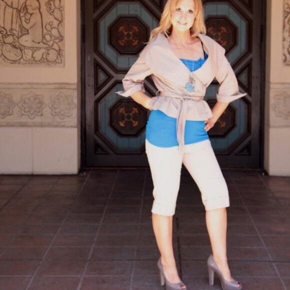 Sutton Studio Couture Wrap Jacket Sz 12 Tan Satin Cropped Cocktail Elegant Party - Picture 6 of 8